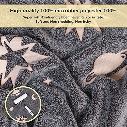 Image Title Glow in The Dark Throw Blanket,Space and Astronaut Soft Warm Cozy Fuzzy Plush Blanket for Kids Teenage Boys Girls Women Best Friend Birthday Christmas (50 x 60 inches Gray)